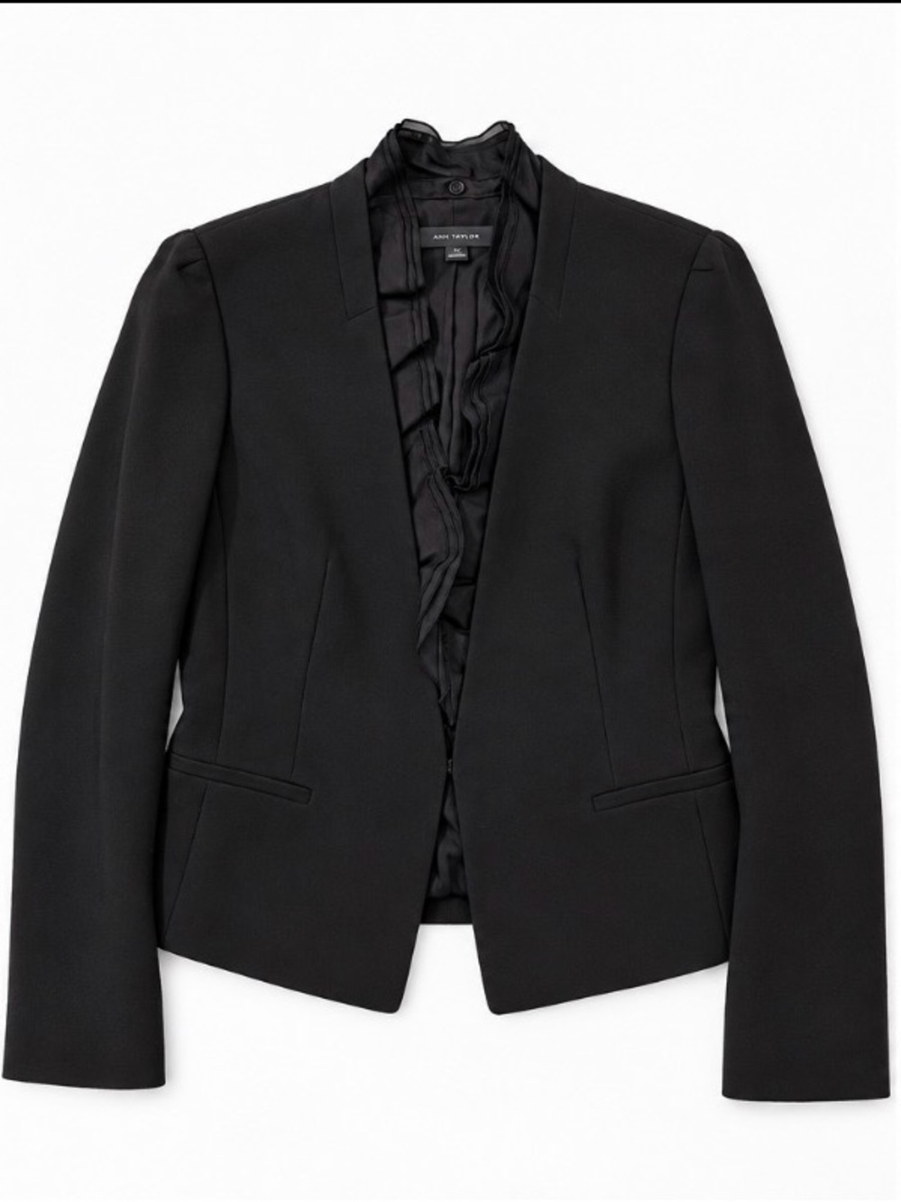 Ann Taylor Black Peplum Blazer Removable Ruffle Collar Size 8 NWOT